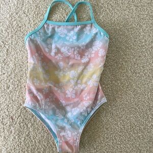 Roxy one piece bathing suit, multi colors, adjustable straps size girls 4.